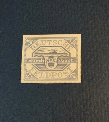 Sello de correo de campaña de Alemania 1945 #L1097: submarino Hela azul único, NGAI, "firmado" Foto 1 de 2