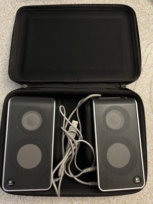 Logitech USB Computer Speaker Set Travel Portable w/case - Image 1 of 4