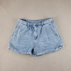American Eagle pantaloncino donna 10 blu lavaggio acido denim mamma corto plissettato stile anni 90 - Foto 1 di 13