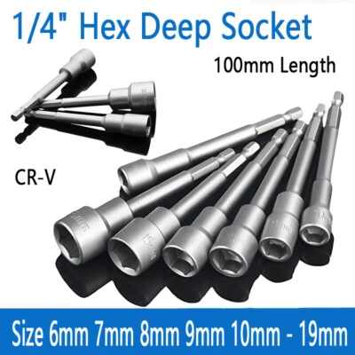 100mm Length Hex Deep Socket 1/4" Hex Shank Nut Driver Bit Impact Driver Drill - Image 1 of 4