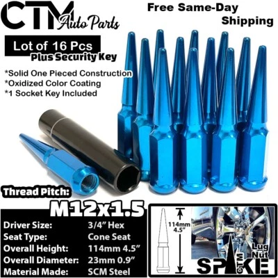 16x 4.5" Alto 12x1.5 Azul Pico Tuerca 3/4" Hexagonal + Llave Ajuste Hyunda Kia Mazda Foto 1 de 4