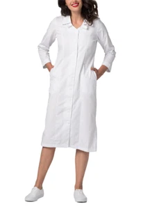 Adar Doctor Nurse White Medical Coat Double Embroidered Collar Cotton Lab Dress - Picture 1 of 14