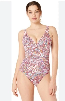 Traje de baño de una pieza LAUREN Ralph Lauren Mystic Paisley torcido sobre el hombro 12  Foto 1 de 4