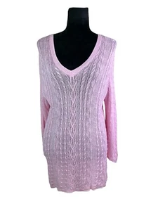 Lauren Ralph Lauren 100% Linen Pink Cable Knit Sweater Size 1X - Picture 1 of 10