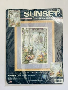 Sunset Garden Gate Counted Cross Stitch Kit by Sandy Bergeron 10" X 14" #13692 - Picture 1 of 4