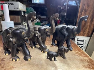 5 Vintage Hand Carved Wooden Elephants Dark Ebony? Mahogany? See Description - Picture 1 of 6