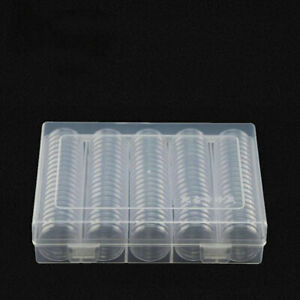 100Pcs 27mm Clear Round Coin Cases Capsules Container Holder Storage Box Plastic