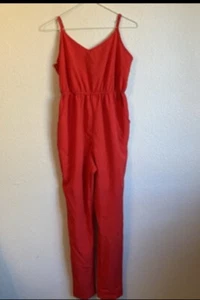 missguided red v neck spaghetti straps elastic waistband jumpsuit Size 8 - Picture 1 of 7