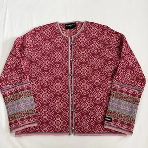 Icewear Vintage Cardigan Sweater Womens L Wool Fair Isle Button Nordic Pink - Picture 1 of 6