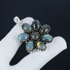 Natürlich Labradorite Anhänger Blumendesign 925 Sterlingsilber Schmuck Für Gifts - Bild 1 von 4
