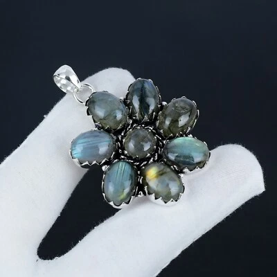 Natürlich Labradorite Anhänger Blumendesign 925 Sterlingsilber Schmuck Für Gifts - Bild 1 von 4