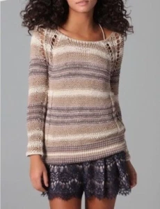 Suéter Free People Crochet XS Top Mangas Largas BEIGE Marfil GRIS Boho Hippie - Imagen 1 de 4