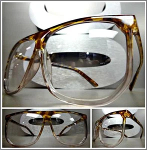 OVERSIZE CLASSIC VINTAGE RETRO Style Clear Lens EYE GLASSES Large Tortoise Frame - Picture 1 of 10