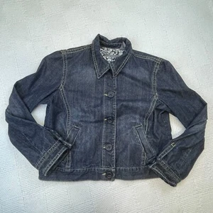 LIZ CLAIBORNE WOMEN'S DARK DENIM JEAN BUTTON UP LONG SLEEVE JACKET SIZE L PETITE - Picture 1 of 13