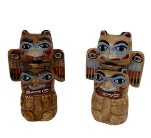 Vintage Ceramic Totem Pole SALT And PEPPER SHAKERS ALASKA Tiki Bird 3” - Picture 1 of 7