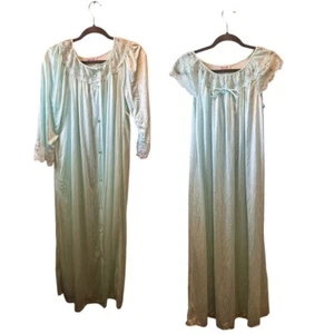 Vintage Aqua Blue Peignoir Set M Nylon NIGHTGOWN Gown ROBE Gilead USA Made - Picture 1 of 5