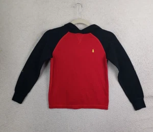Ralph Lauren Boys Sweatshirt Small Red Cotton Blend Hooded Waffle Knit Pullover - Picture 1 of 17