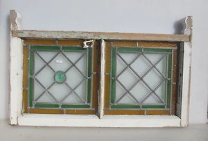Antique Stained Glass Window Panel Old Wooden Victorian Leaded 32"x16.5" - Picture 1 of 21