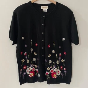 Vintage Jaclyn Smith Cardigan Sweater Size Large Embroidered Flowers Cottagecore - Picture 1 of 10