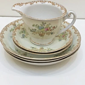 Lot of 6 Kikusui China Japan 3 Bowls 2 Saucers 1 Creamer White/Cream Floral Patt - Picture 1 of 8