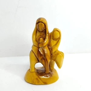 Carved Olive Wood Mary Jesus Joseph Donkey Figurine Nativity Holy Land Jerusalem - Picture 1 of 7