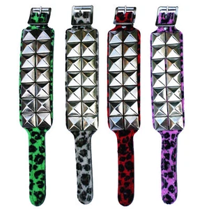 2row Pyramid Leopard Wristband - Punk Rockabilly Rock - Picture 1 of 5