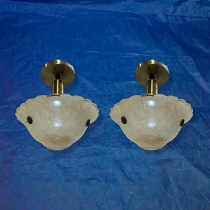 PAIR Flush Mount Fixtures Three Chain  Shades Antique Vintage Great EH70 - Picture 1 of 6