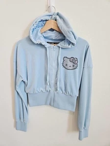 Hello Kitty and Friends x FOREVER 21 Crop Velour Hoodie Jacket Light Blue Small - Picture 1 of 7