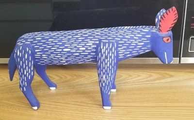 Vtg. Oaxacan Wood Carving Blue Wolf/Dog Alebrije Mexican Folk Art 9.5" Pls Read  - Image 1 of 4