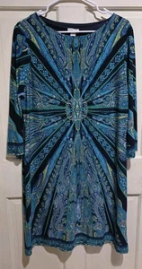 Chicos Size 2 Multicolored Shift Dress 3/4 Bell Sleeve Pullover Scoop  - Picture 1 of 5