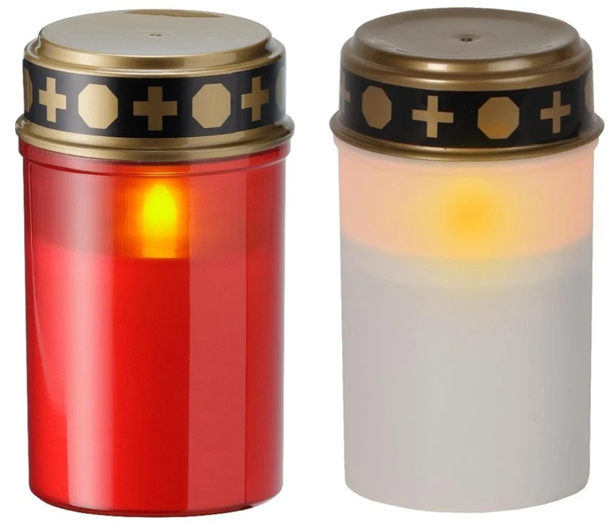 LED Grablichter rot / weiß Grableuchten Grablicht Grabkerze Kerze Flammeneffekt - Bild 1 von 1