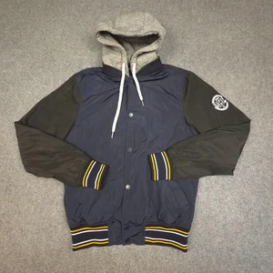 Superdry Jacket Mens SMALL blue bomber Snap hooded warm varsity winter Size S - Picture 1 of 10