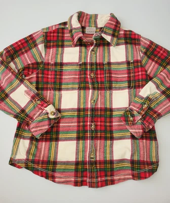 Boys Hanna Andersson Button Down Flannel Shirt size 110 (5) red tartan Christmas - Image 1 of 4