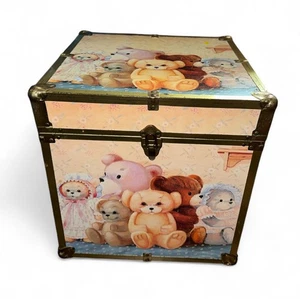 Vintage Teddybär Spielzeugkiste Aufbewahrungstruhe Würfel Holztruhe 18 Zoll quadratisch - Bild 1 von 5