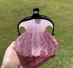 Jarrón monedero vintage de cristal artístico estilo Murano rosa y negro soplado a mano (C-2). - Imagen 1 de 8