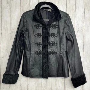 Vintage Newport News Leder Kunstfell Langarm Frosch Verschluss Kurzjacke 10 - Bild 1 von 11
