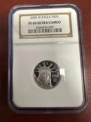 2000 W Platinum Eagle P$25 PF 69 Ultra Cameo Pristine 1/4 OZ Pure Platinum .9995 - Image 1 of 4