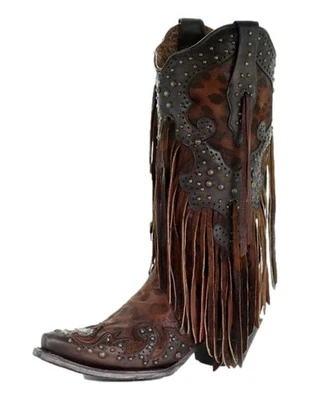 Botas vaqueras Corral para mujer de cuero con superposición de cabra miel A3618 Foto 1 de 3