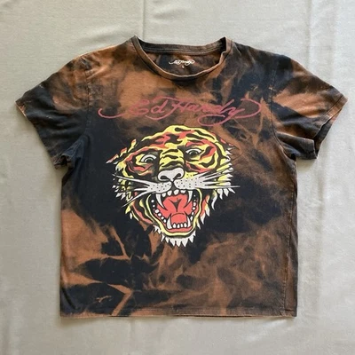Camiseta Ed Hardy Tiger Para Hombre Talla Grande Negra Tinte Blanqueador Manga Corta Clásica Foto 1 de 4