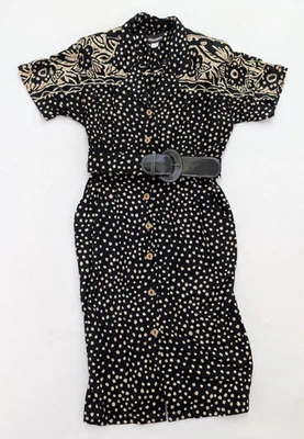 John Roberts Women's Vintage 90s Dress Size 9/10 Black Beige Belted Sheath - Image 1 of 4