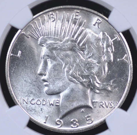 1935 S PEACE DOLLAR NGC VERY CHOICE ABOUT UNCIRCULATED 58 FROSTY WHITE WITH SOME Cover