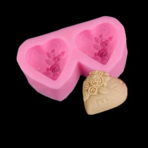 3D Rose Heart Shape Mold DIY Silicone Sugar Craft Mold DIY Candle Mould - Picture 1 of 7