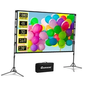 Projector Screen and Stand, 120 inch Portable Projector Screen Indoor Outdoor - Picture 1 of 7