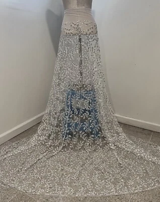 Silver White Rhinestones Sprinkle Glitter lace fabric 50" width Sold By The Yard - Image 1 of 4