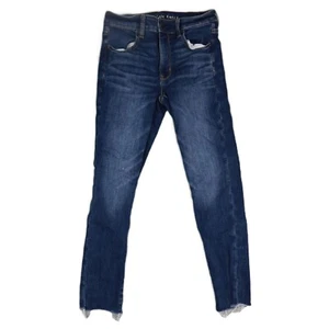 American Eagle Jeans Women 6 Denim Whiskered Raw Hem Next Level Stretch Mid Rise - Picture 1 of 10