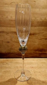 UNUSUAL VINTAGE SIGNED CRYSTAL CHAMPAGNE FLUTE W ART GLASS BALL DESIGN BLUE HTF - Picture 1 of 14