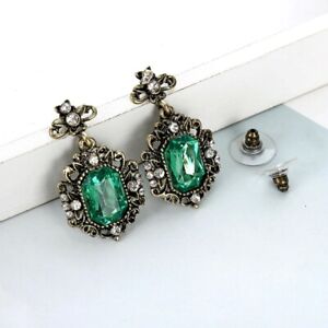 New Green Stone Drop Statement Earrings Gift Vintage Women Party Show Jewelry