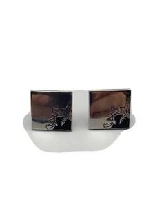 Swank Cufflinks Silver Black Wash Leaves - Picture 1 of 7