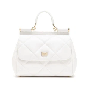 DOLCE & GABBANA weiß Leder Sizilien Handtasche Schulter Top Henkel Tasche gesteppt DG - Bild 1 von 6