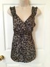 Ann Taylor LOFT Sz 8 Gray Floral Sleeveless Blouse Top Crossover V-Neck Side Zip
